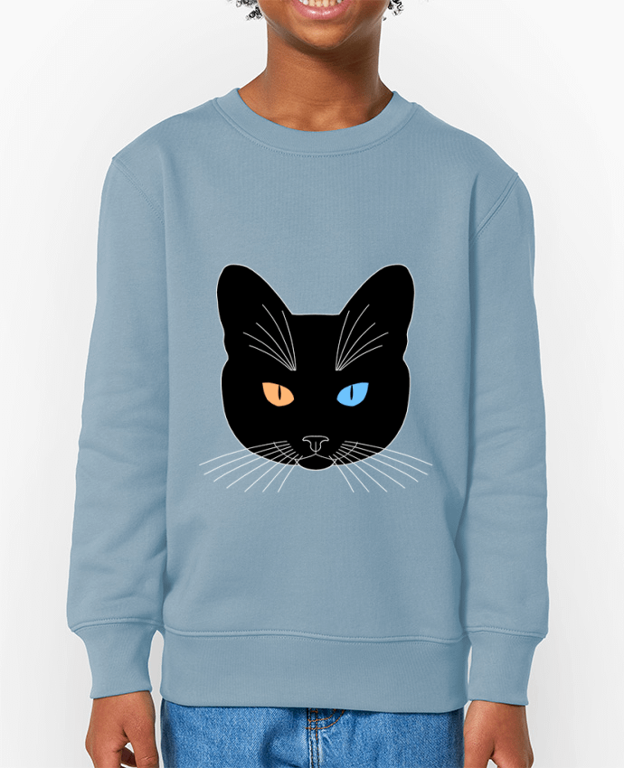Sweat-shirt enfant Chat tête noir yeux orange bleu Par  Finger L
