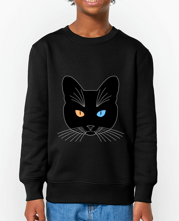 Sweat-shirt enfant Chat tête noir yeux orange bleu Par  Finger L