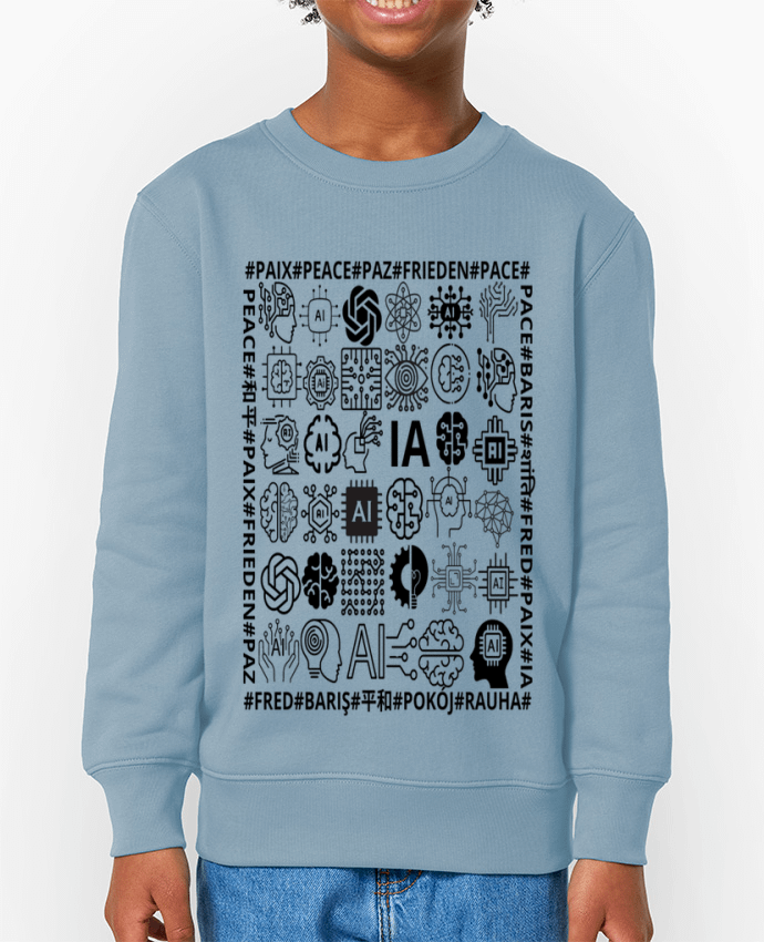 Sweat-shirt enfant PAIX INTELLIGENCE ARTIFICIELLE MOTIF NOIR ET BLANC IA MINDSET AI LANGUE ETRANGERE