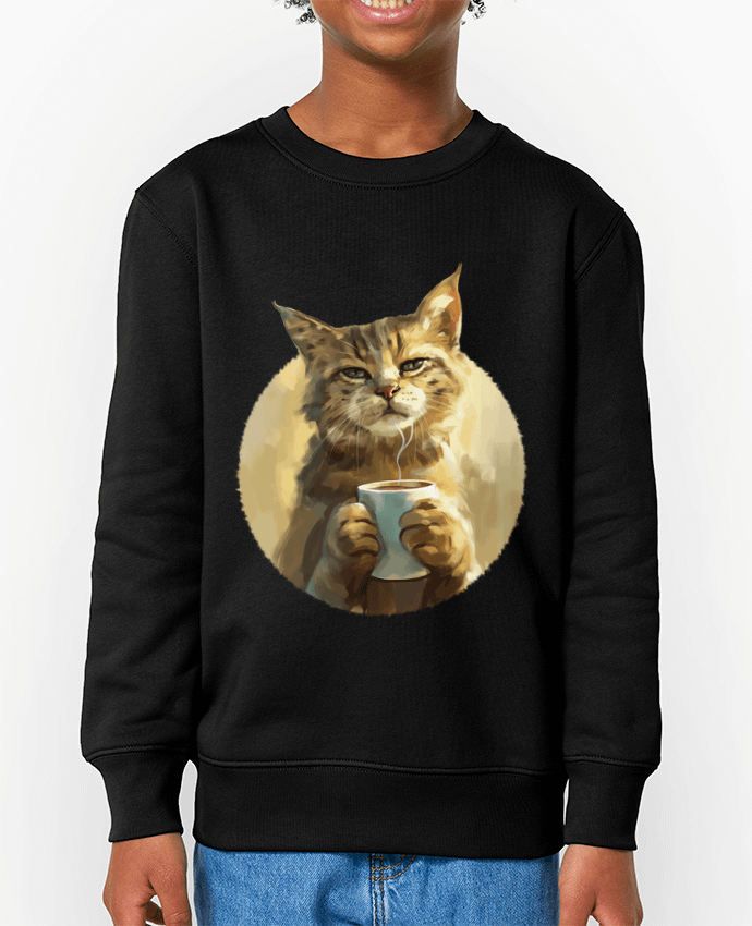 Sweat-shirt enfant Illustration de Chat avec sa tasse de café Par  KronoArt