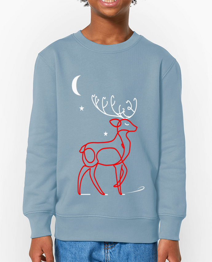 Sweat-shirt enfant Renne  nocturne, rouge et blanc, Noël, étoiles -Design- Illustration Féérique et 