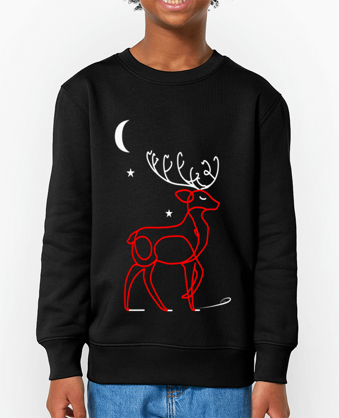 Sweat-shirt enfant Renne  nocturne, rouge et blanc, Noël, étoiles -Design- Illustration Féérique et 