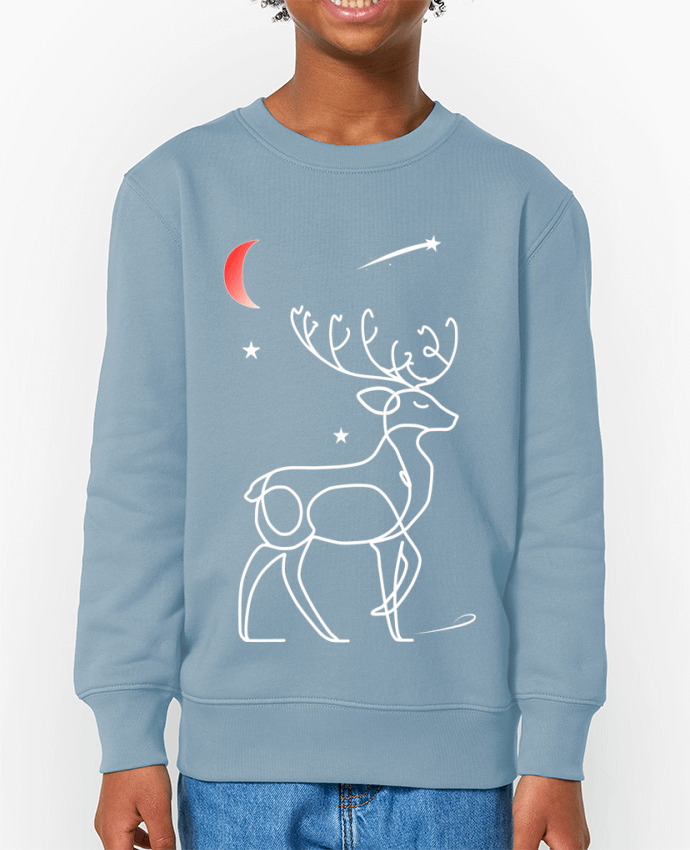 Sweat-shirt enfant Renne blanc, Noël, étoile filante et lune rouge Par  Bobraïs