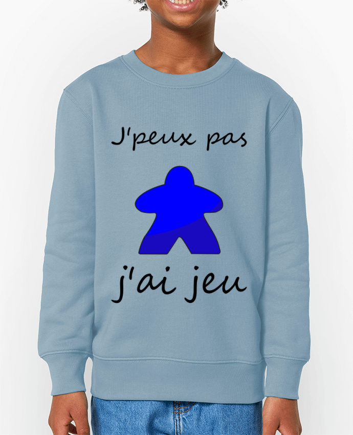 Sweat-shirt enfant j'peux pas j'ai jeu meeple bleu Par  Le Repaire des Joueurs
