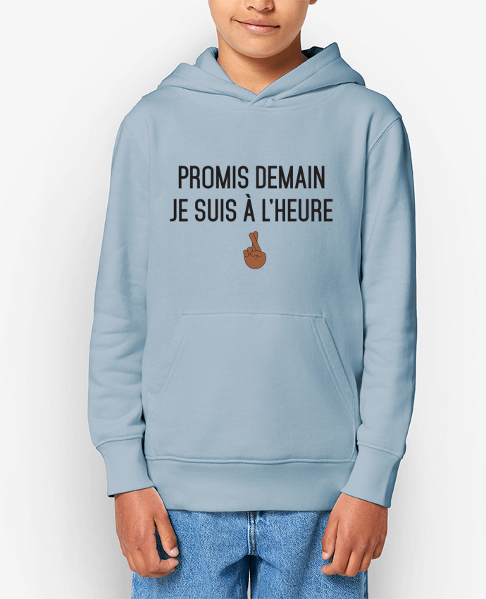 Sweatshirt à capuche écoresponsable enfant Promis demain je suis à l'heure - black version Par tunetoo