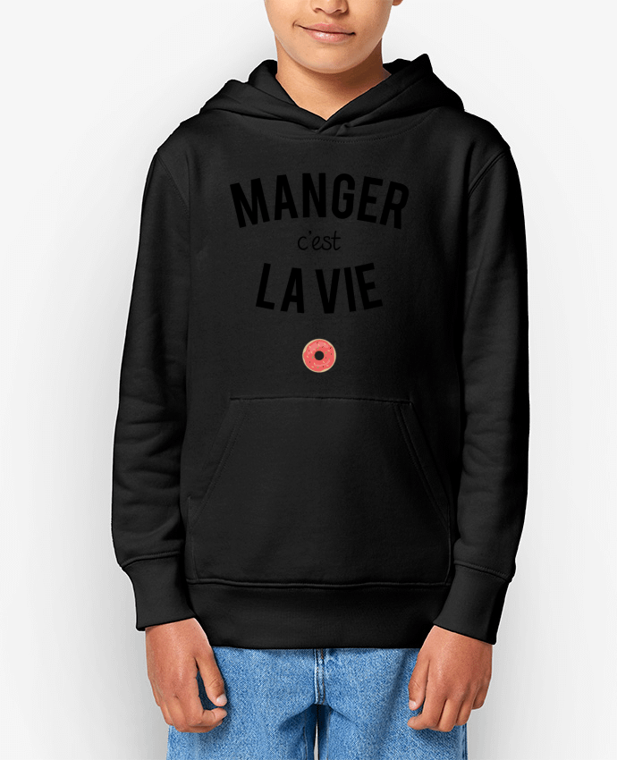 Sweatshirt à capuche écoresponsable enfant Manger c'est la vie Par tunetoo