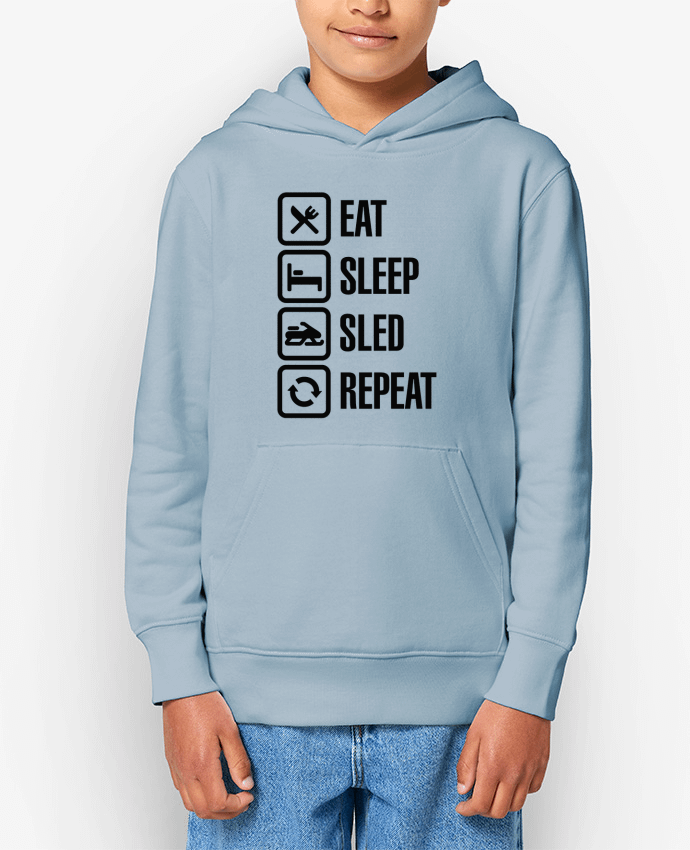 Sweatshirt à capuche écoresponsable enfant Eat, sleep, sled, repeat Par LaundryFactory