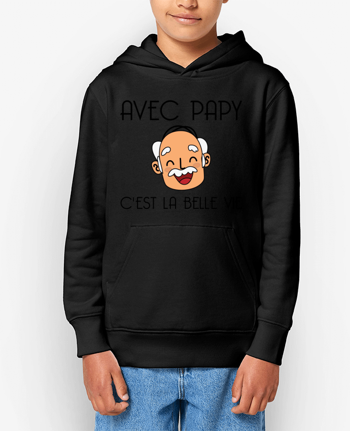 Sweatshirt à capuche écoresponsable enfant Avec papy c'est la belle vie ! Par tunetoo