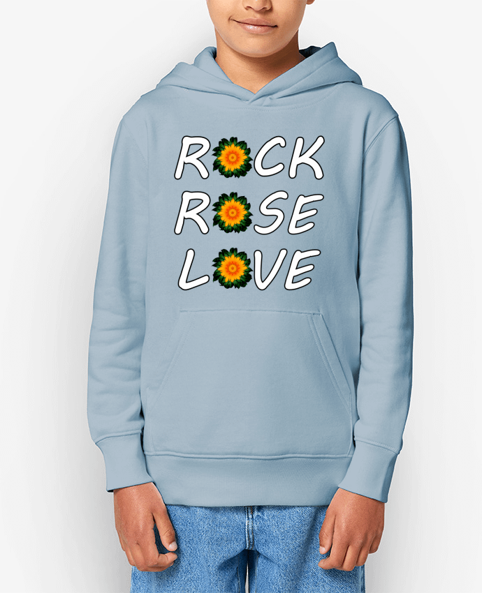 Sweatshirt à capuche écoresponsable enfant Rock, Rose, Love avec fleurs Oranges et Vertes Par LV-CREATOR