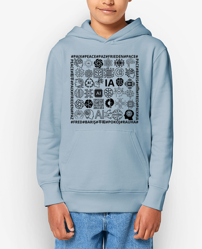 Sweat enfant PAIX INTELLIGENCE ARTIFICIELLE MOTIF NOIR ET BLANC IA MINDSET AI LANGUE ETRANGERE Par L