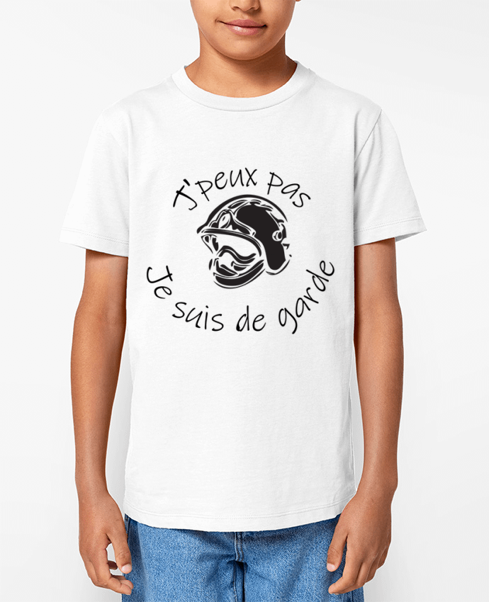 T-shirt écoresponsable enfant pompier - j'peux pas je suis de garde Par jorrie