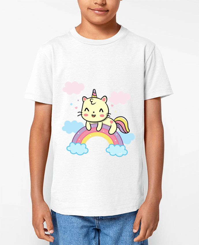 T-shirt Enfant Gato Feliz sobre Arcoiris Par MaaxLoL