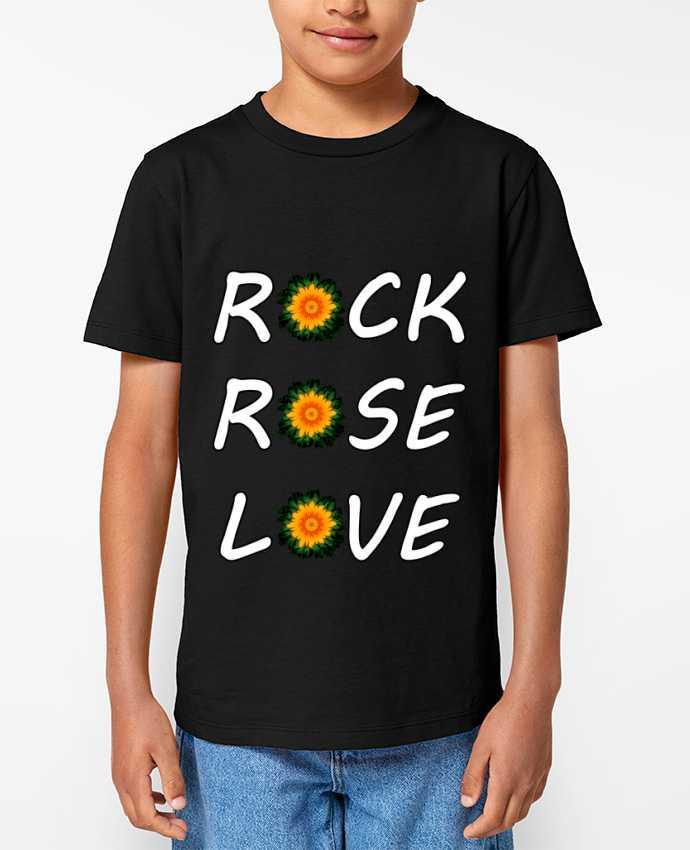 T-shirt Enfant Rock, Rose, Love avec fleurs Oranges et Vertes Par LV-CREATOR