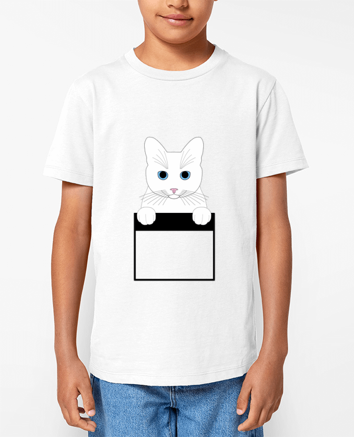 T-shirt Enfant Chat blanc yeux bleu poche Par Finger L