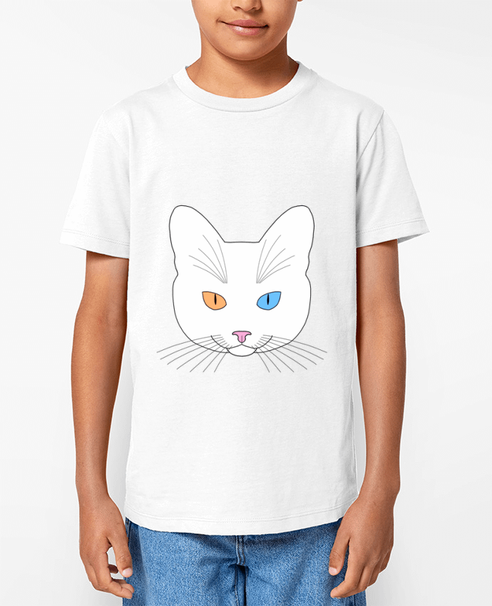 T-shirt Enfant Chat tête blanc yeux orange bleu Par Finger L