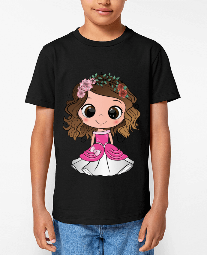 T-shirt Enfant Princesse brune aux yeux bruns avec une robe rose Par EmmaCreation