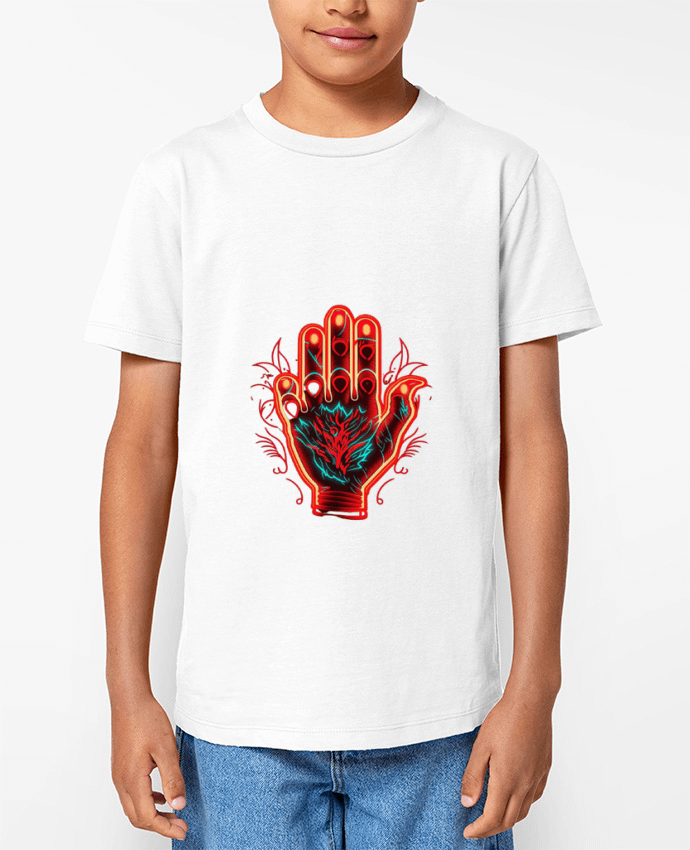 T-shirt écoresponsable enfant ma main c est ma vie ,je peux rien toucher et pas gouter. Par Nasa shop