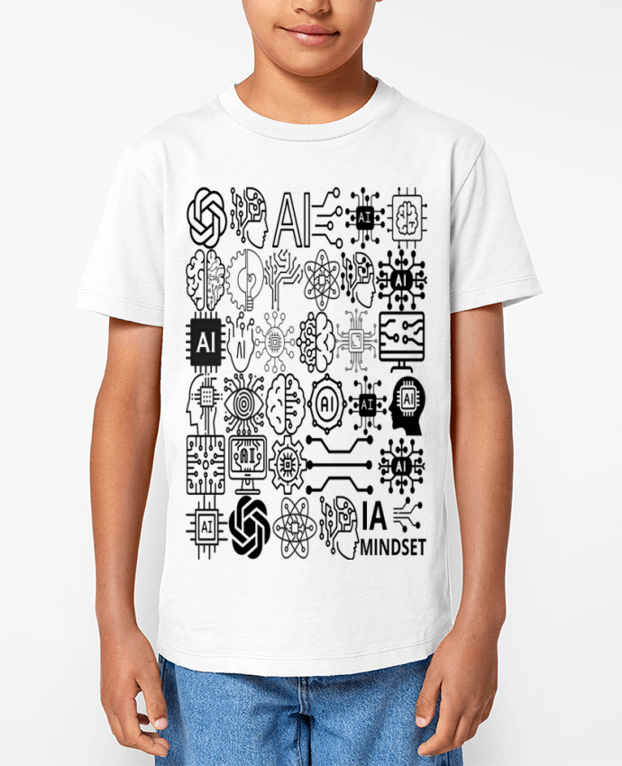 T-shirt Enfant INTELLIGENCE ARTIFICIELLE MOTIF NOIR ET BLANC IA MINDSET AI Par LIAMRIVIERART