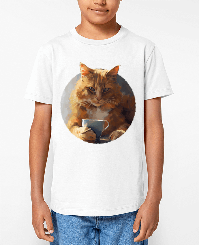 T-shirt Enfant Illustration de Chat avec sa tasse de café Par KronoArt