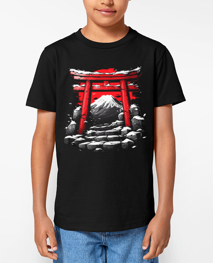 T-shirt Enfant Temple Japonnais et Mont Fuji Par KronoArt