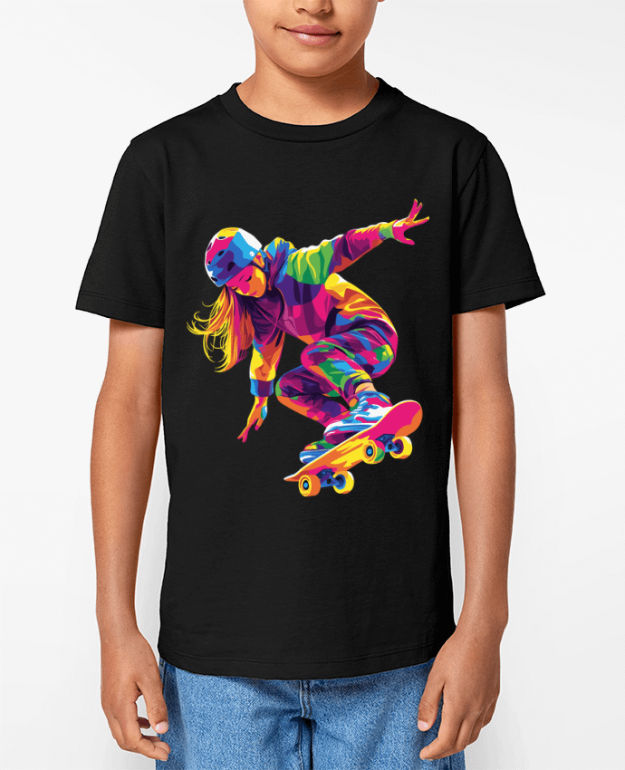 T-shirt Enfant Femme qui fait du Skate Par KronoArt