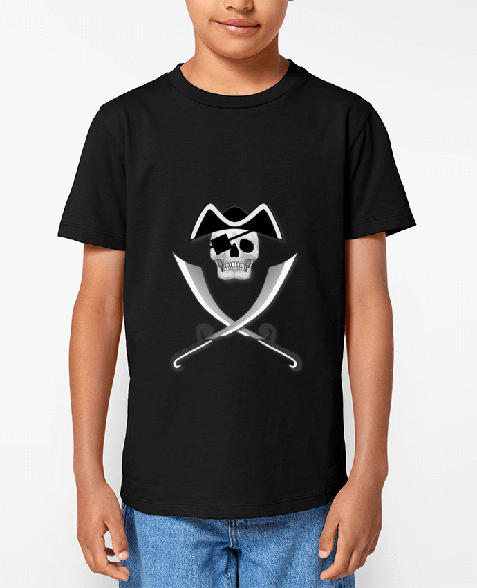 T-shirt Enfant Pirate blanc, crâne, tête de mort, avec sabre spécial Haloween Par                   