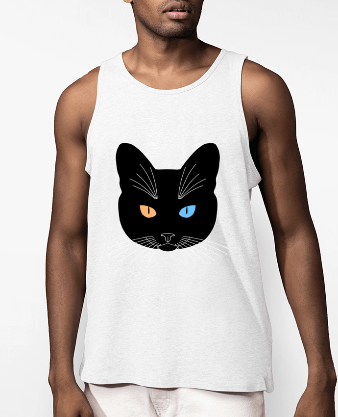 Débardeur Homme Chat tête noir yeux orange bleu Par Finger L