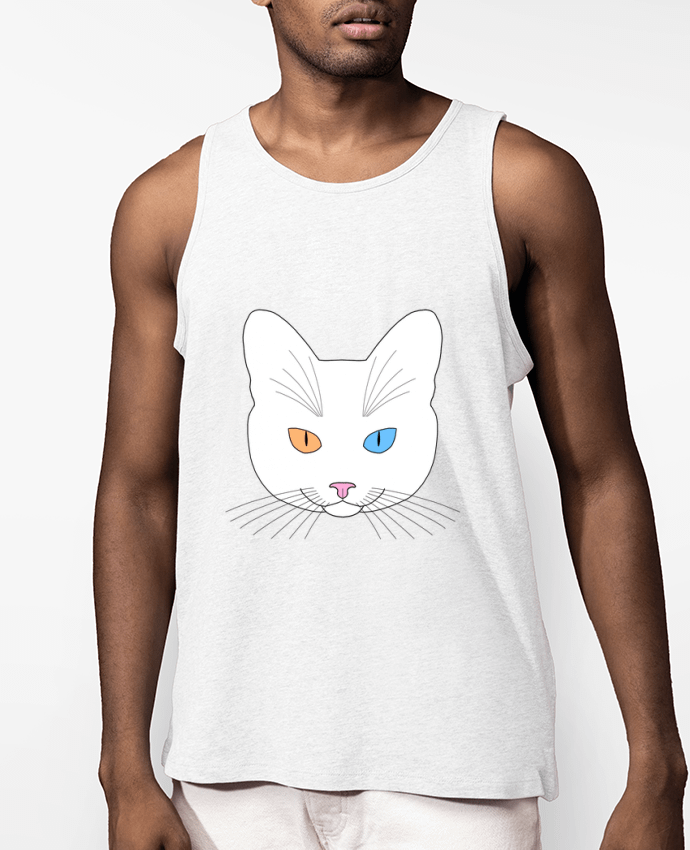 Débardeur Homme Chat tête blanc yeux orange bleu Par Finger L