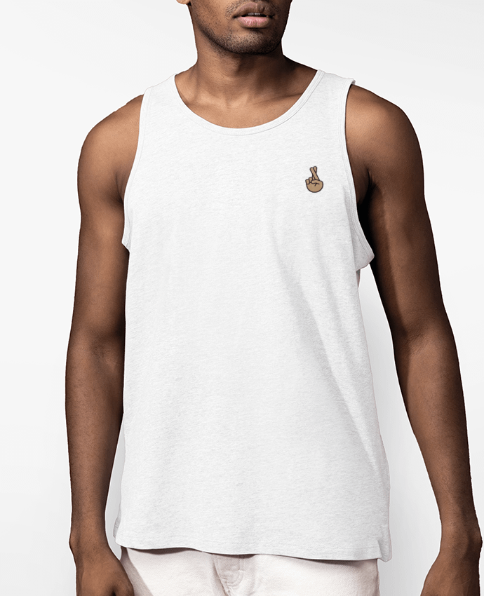 Débardeur Homme Brodé Doigts croisés white Par tunetoo
