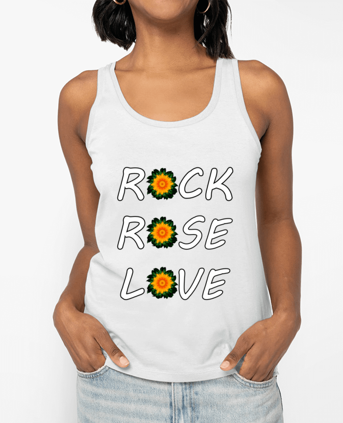 Débardeur Rock, Rose, Love avec fleurs Oranges et Vertes Par LV-CREATOR