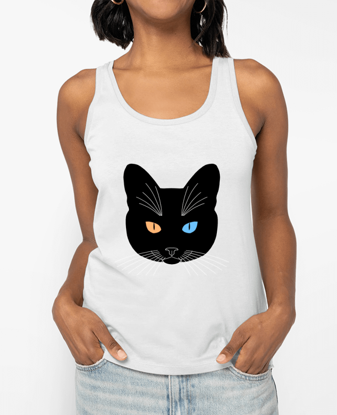 Débardeur Chat tête noir yeux orange bleu Par Finger L