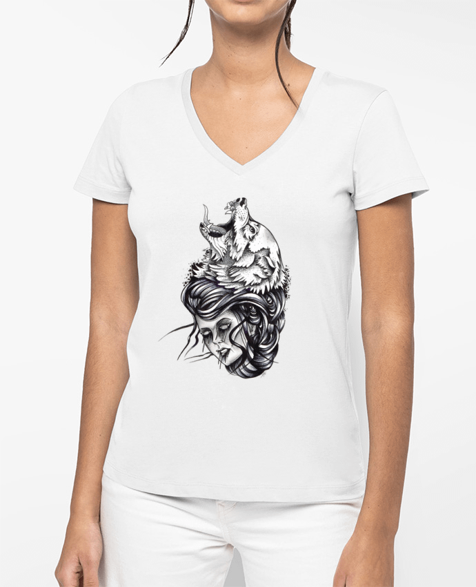 T-shirt femme col V Femme & Loup par david