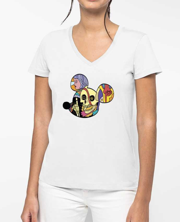 T-shirt femme col V wonderland par Arya Mularama