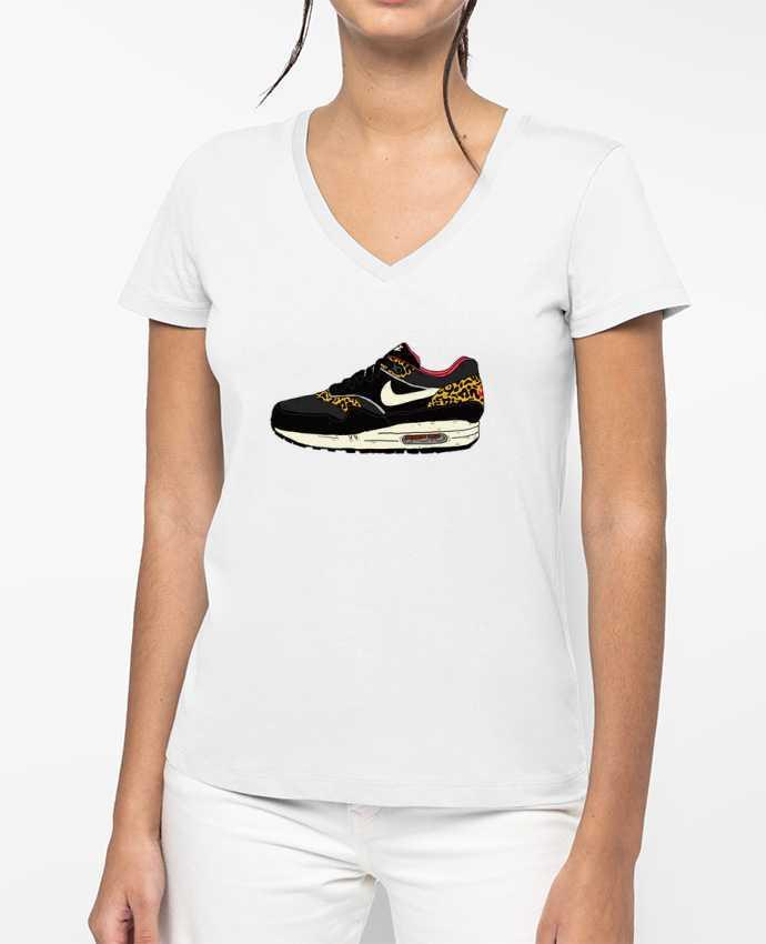 T-shirt femme col V Airmax léopard par Nick cocozza