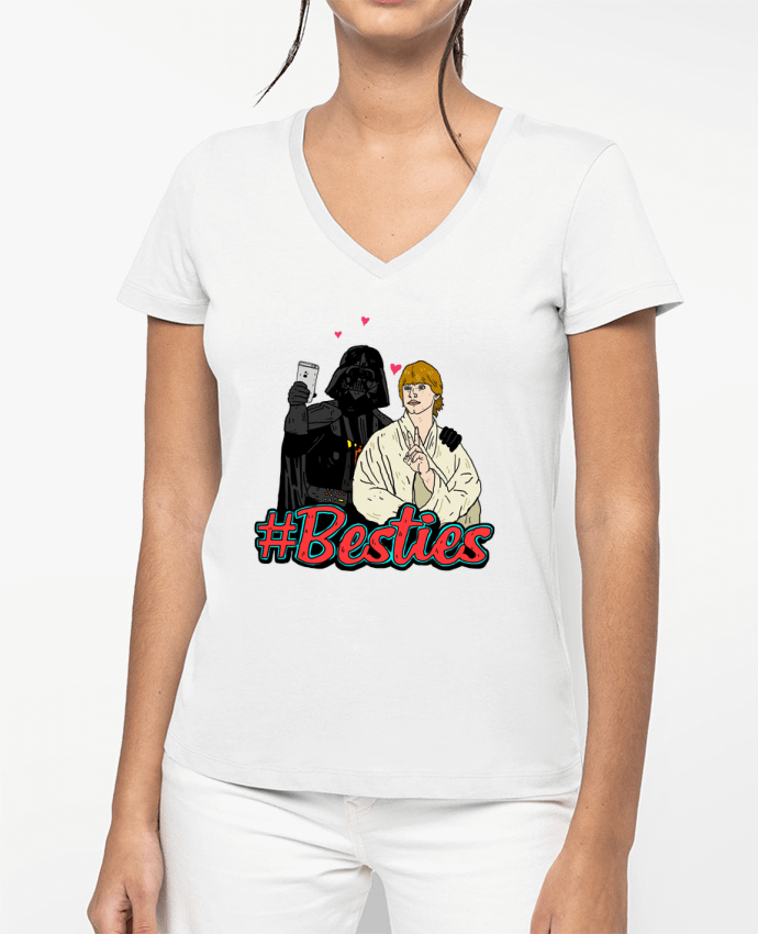 T-shirt écoresponsable col V femme #Besties Star Wars por Nick cocozza