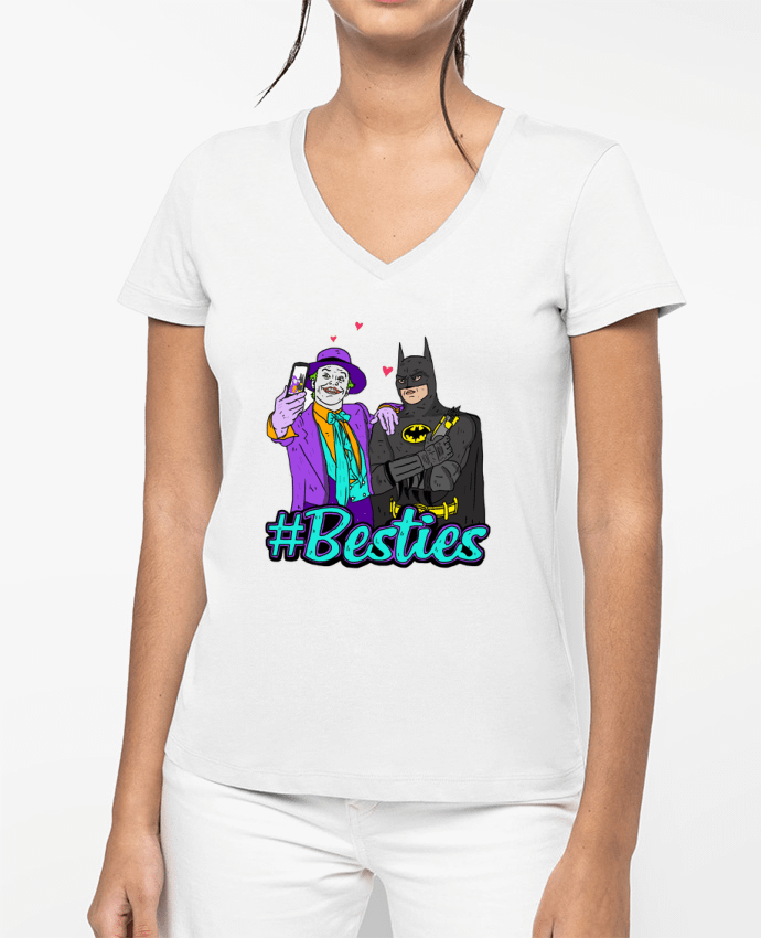 T-shirt femme col V #Besties Batman par Nick cocozza