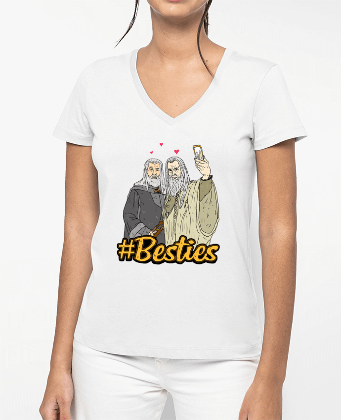 T-shirt écoresponsable col V femme #Besties Seigneur des anneaux por Nick cocozza