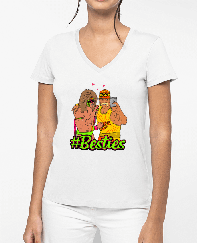 T-shirt femme col V #Besties Catch par Nick cocozza