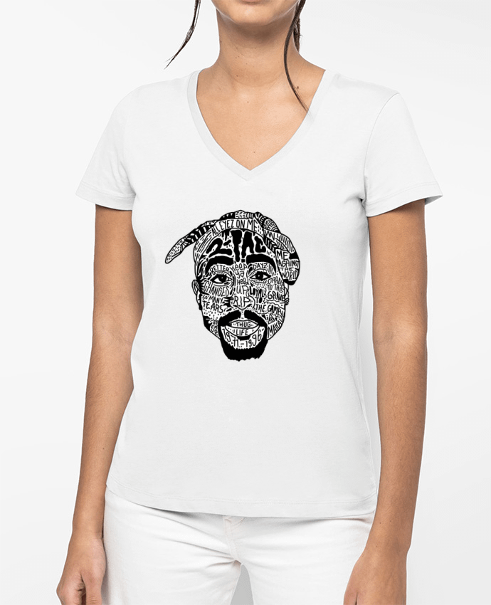 T-shirt femme col V Tupac par Nick cocozza