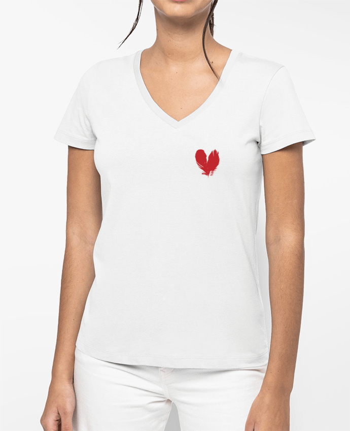 T-shirt femme col V coeur de plumes par Studiolupi