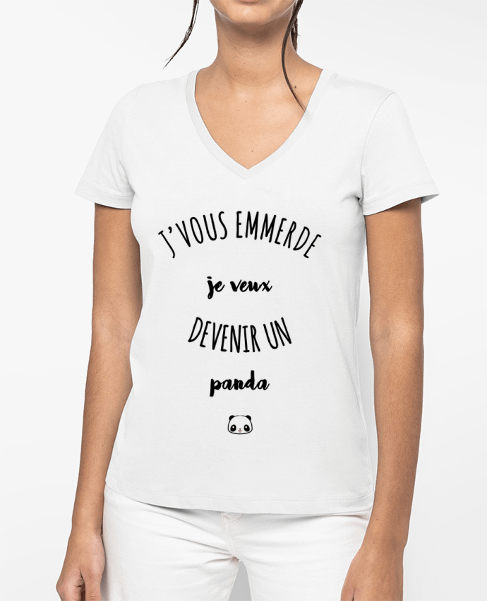 T-shirt femme col V Je veux devenir un panda par La boutique de Laura