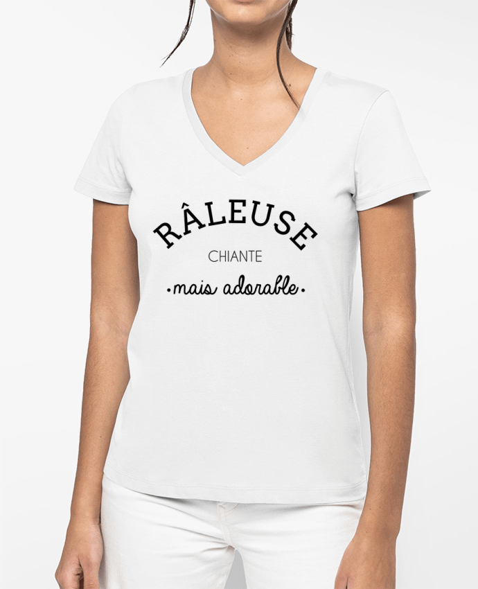 T-shirt femme col V Râleuse chiante mais adorable par La boutique de Laura