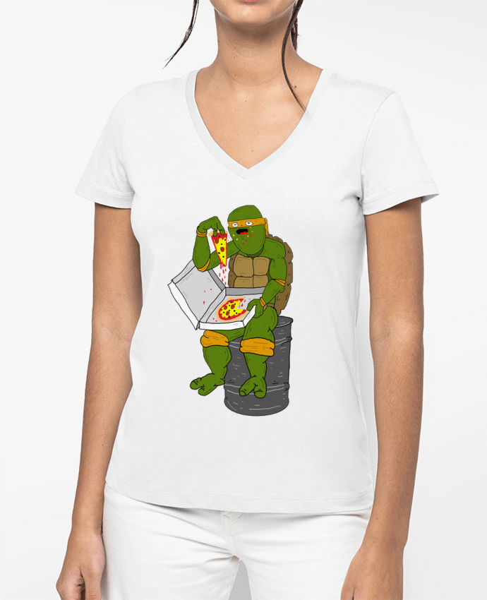 T-shirt femme col V Pizza par Nick cocozza