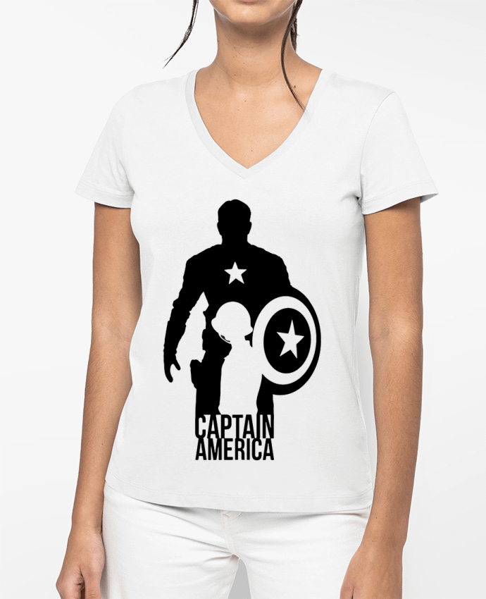 T-shirt femme col V Captain america par Kazeshini