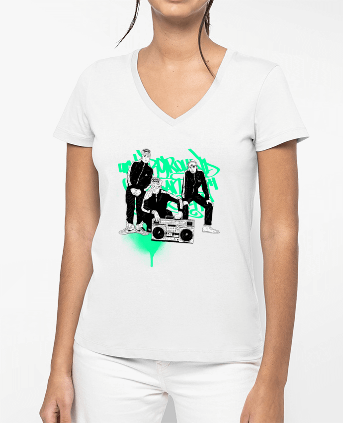 T-shirt écoresponsable col V femme beastieboys por Nick cocozza