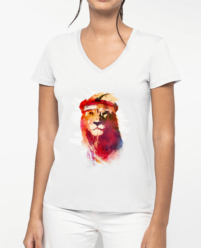 T-shirt femme col V Gym lion par robertfarkas