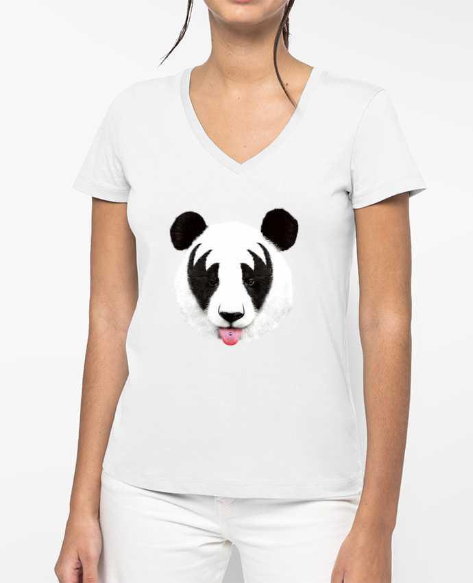 T-shirt femme col V Kiss of a panda par robertfarkas