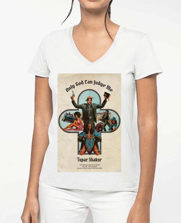 T-shirt écoresponsable col V femme 2Pac por 