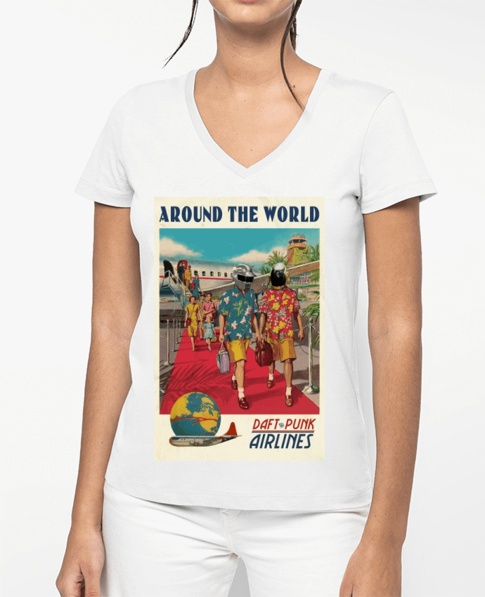 T-shirt écoresponsable col V femme Arount the World por 