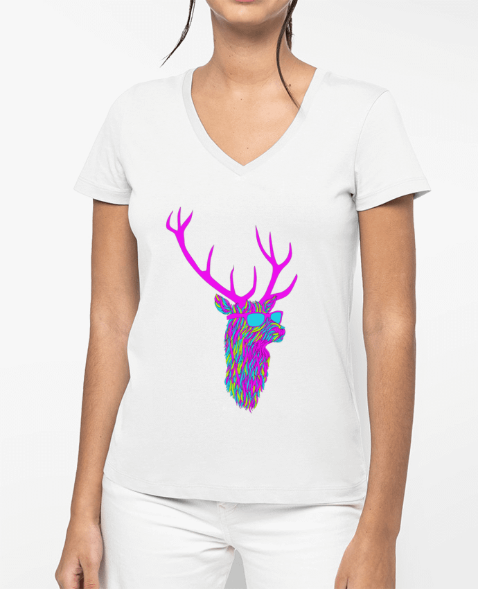 T-shirt femme col V Party deer par robertfarkas